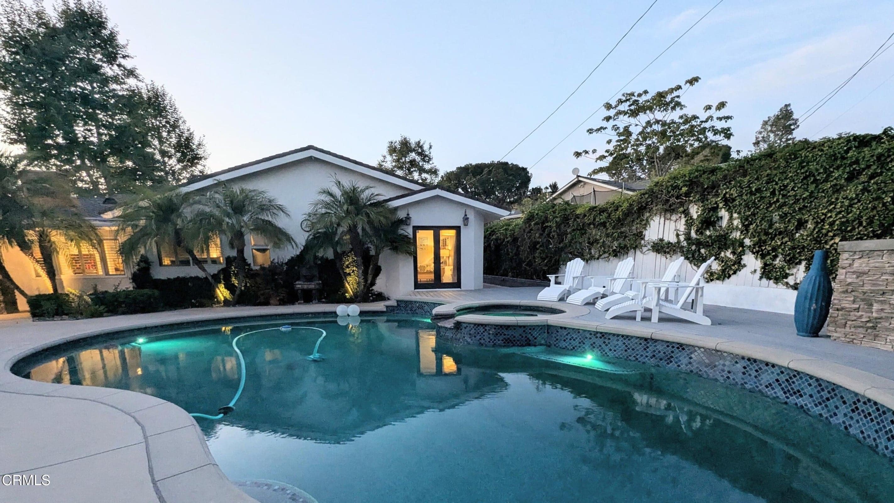Pool with evening lighting